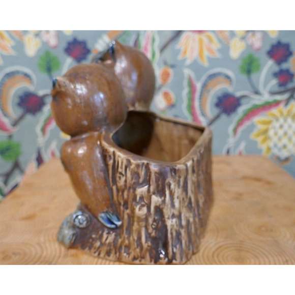 Vintage Napcoware Japan Pair of Pottery Owls Brown & Blue Planter C9238 - Picture 5 of 12